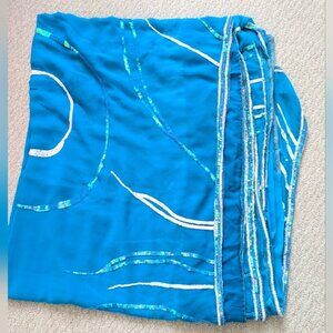 Aqua Blue & Sequence Indian Sari - Small Like New